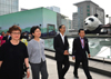Mrs Lam (second left) tours the sculptures at the podium rooftop of the Chengdu International Finance Square.